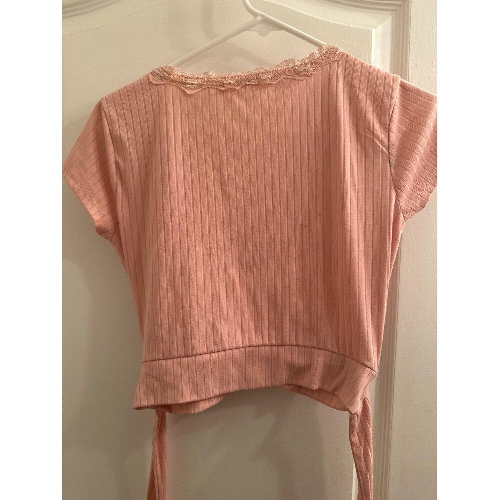 No Comment NY-LA Pink Ribbed Wrap Top Size M - Picture 6 of 7